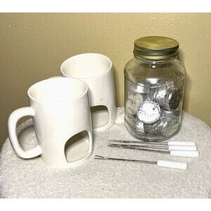 Evelots Fondue for Two Ceramic Mug Set of 2 Mason Jar Skewers Tea Light Candles
